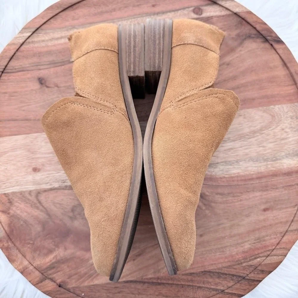 TOMS Deia Tan Suede Slip On Ankle Booties Womens 7.5 Low Stacked Heel 10014594